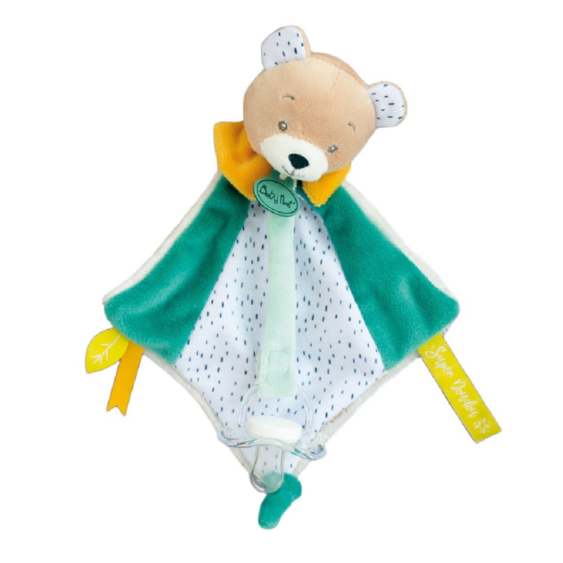 Baby Nat Les super doudous Attache sucette ours vert 20 cm